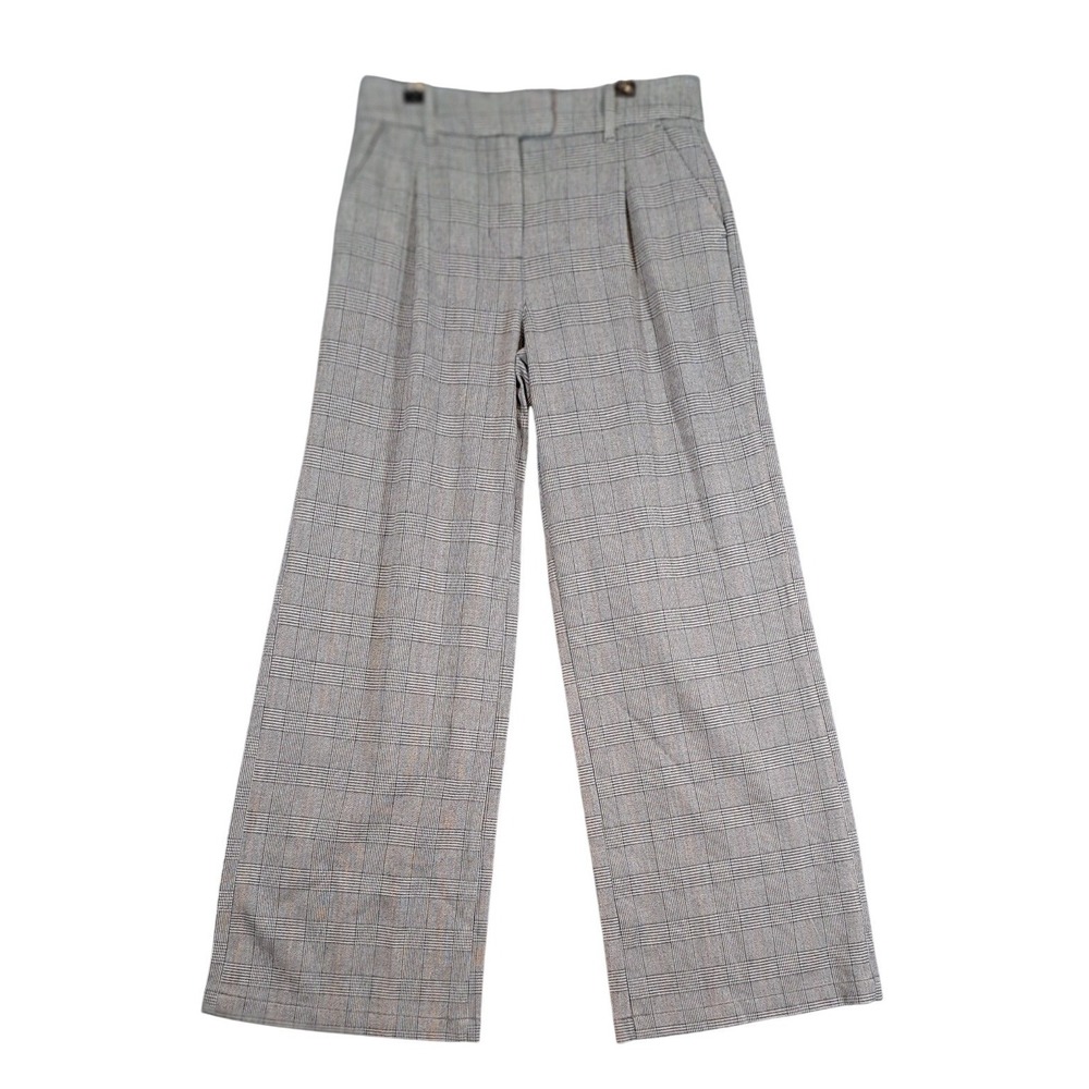 American Eagle Glen Plaid Wide Leg Trouser Pants Grey High Rise Size 2 26W NEW